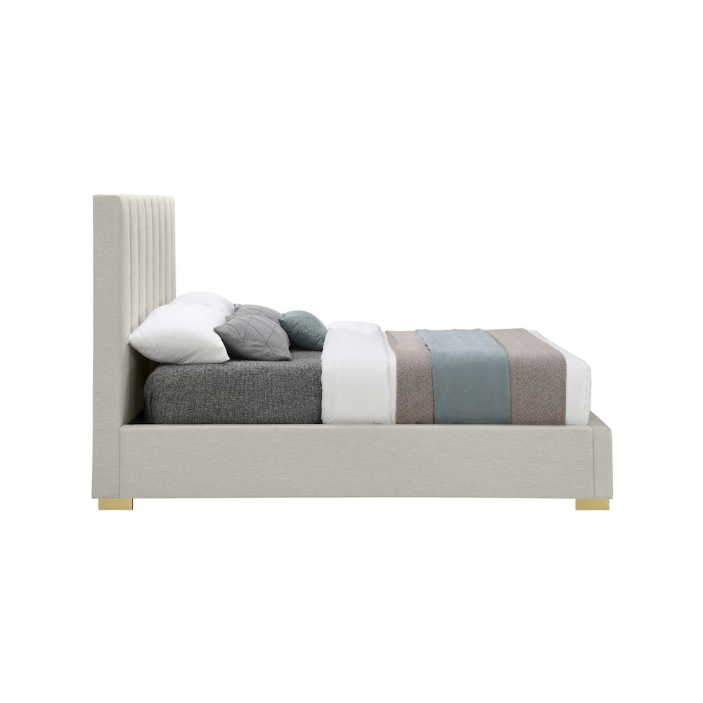 Pierce Beige Linen Textured Fabric Queen Bed