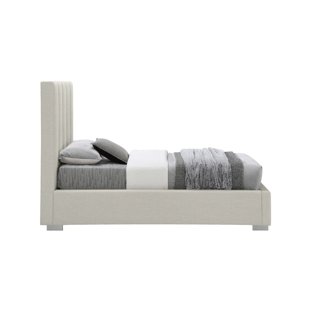 Pierce Beige Linen Textured Fabric Twin Bed