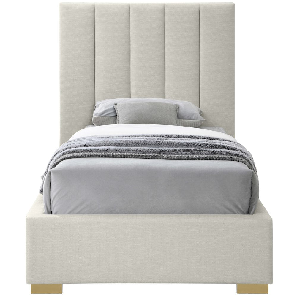 Pierce Beige Linen Textured Fabric Twin Bed