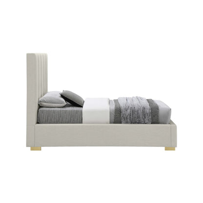 Pierce Beige Linen Textured Fabric Twin Bed