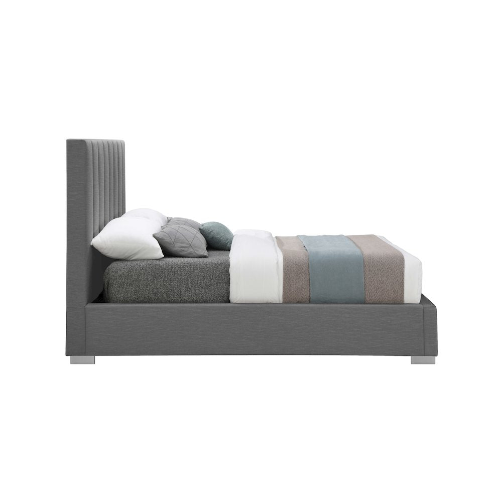 Pierce Grey Linen Textured Fabric King Bed
