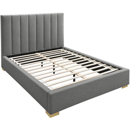Pierce Grey Linen Textured Fabric King Bed