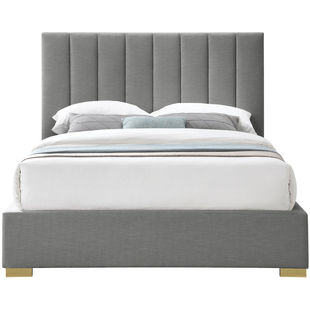 Pierce Grey Linen Textured Fabric Queen Bed