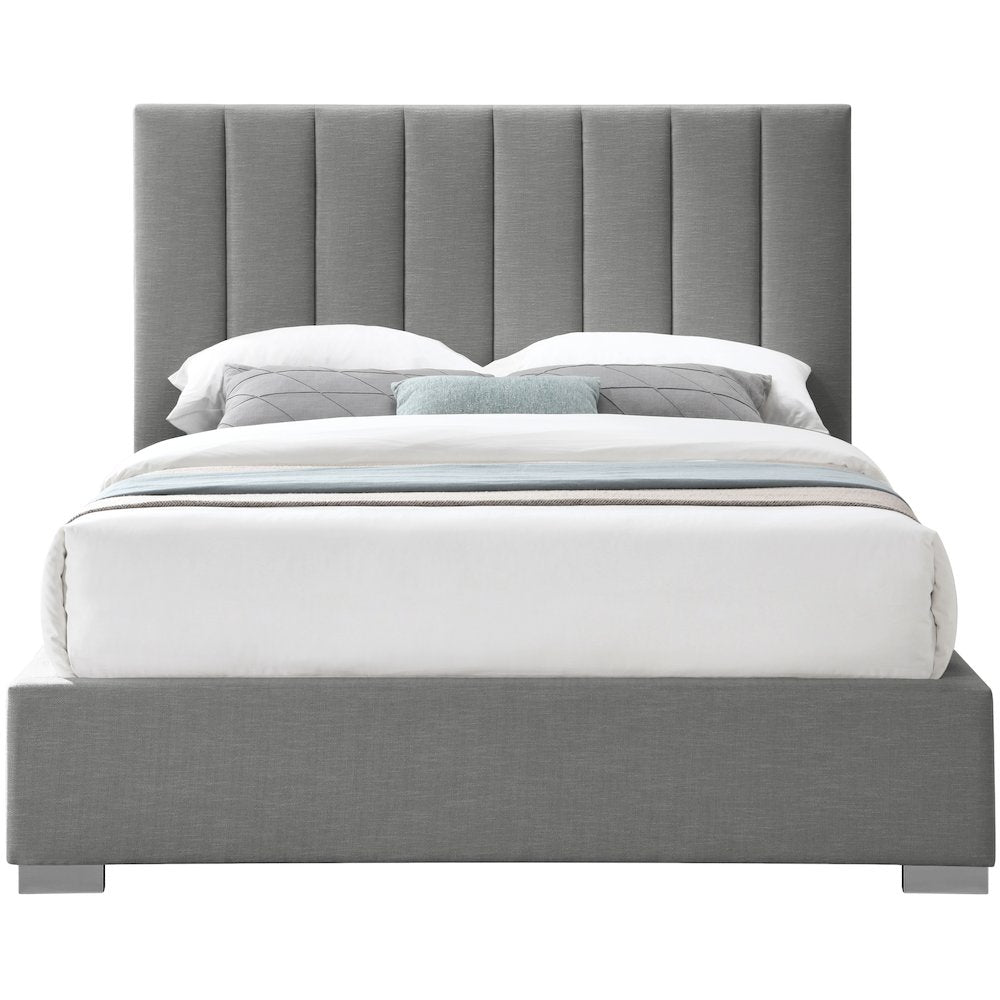 Pierce Grey Linen Textured Fabric Queen Bed