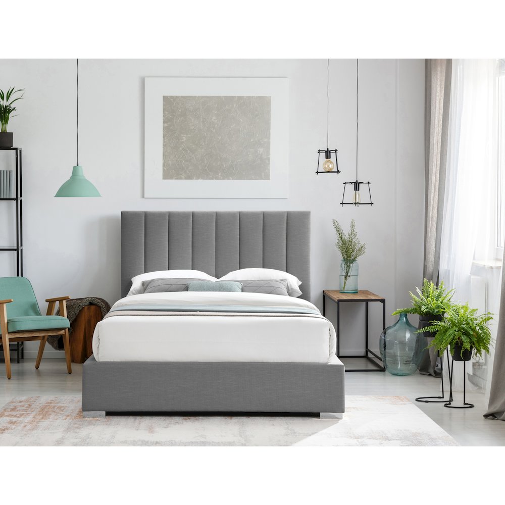 Pierce Grey Linen Textured Fabric Queen Bed