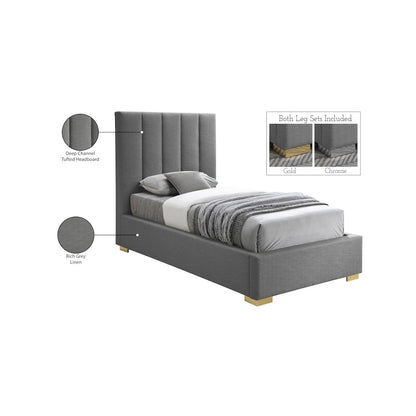 Pierce Grey Linen Textured Fabric Twin Bed
