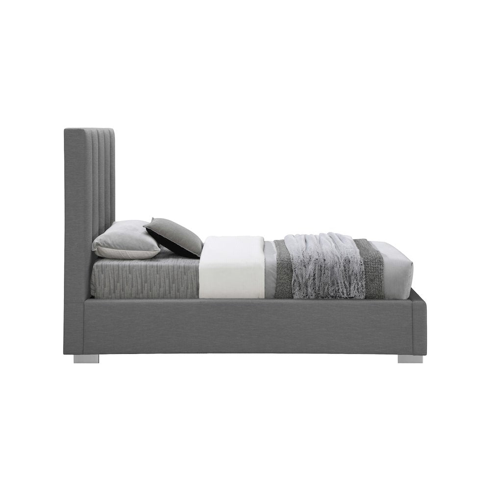 Pierce Grey Linen Textured Fabric Twin Bed