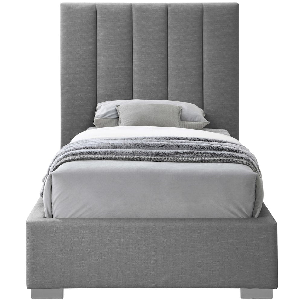 Pierce Grey Linen Textured Fabric Twin Bed