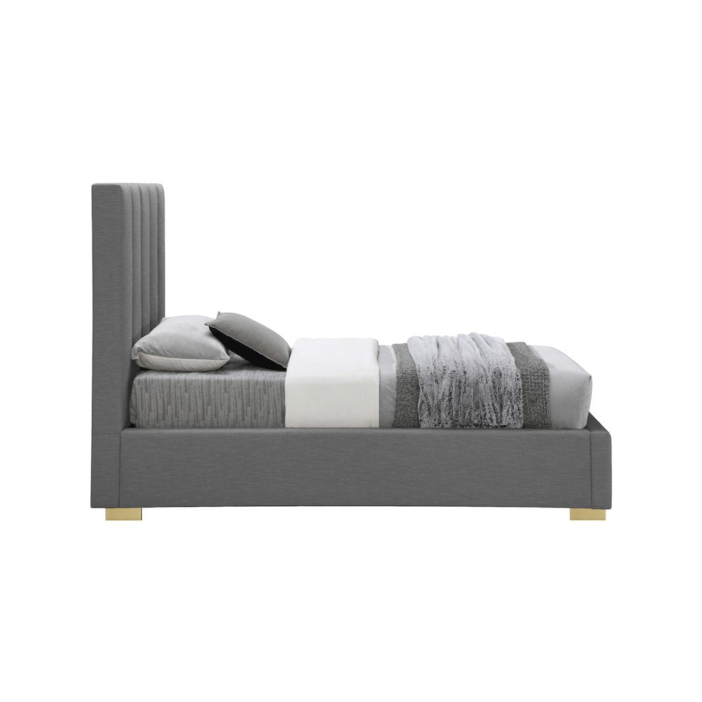 Pierce Grey Linen Textured Fabric Twin Bed