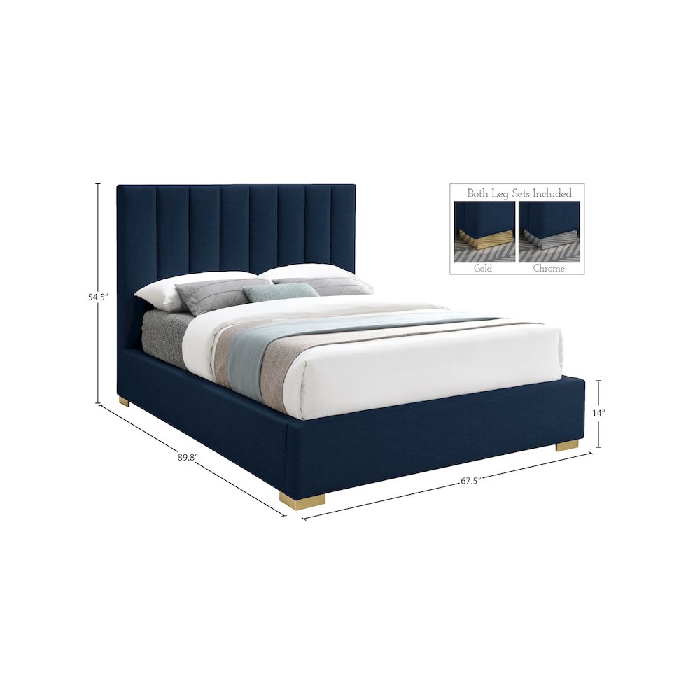 Pierce Navy Linen Textured Fabric Queen Bed