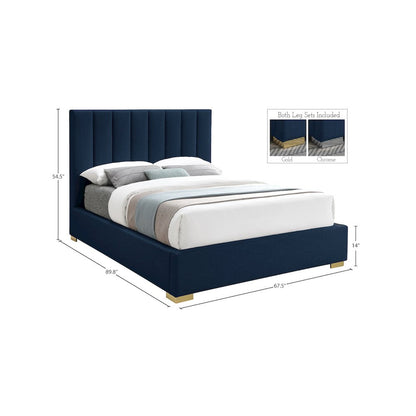 Pierce Navy Linen Textured Fabric Queen Bed