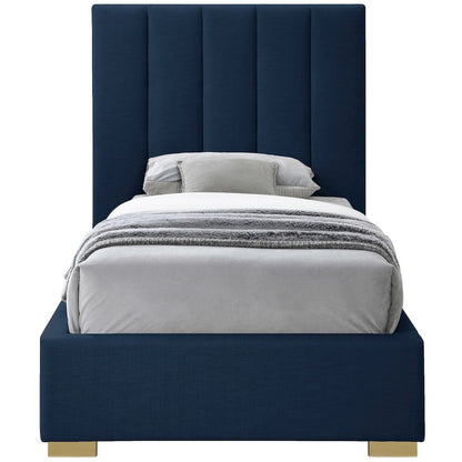 Pierce Navy Linen Textured Fabric Twin Bed