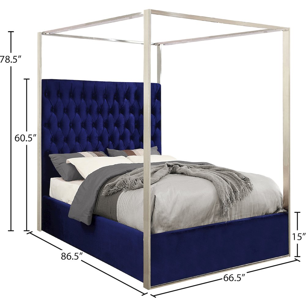 Porter Navy Velvet Queen Bed