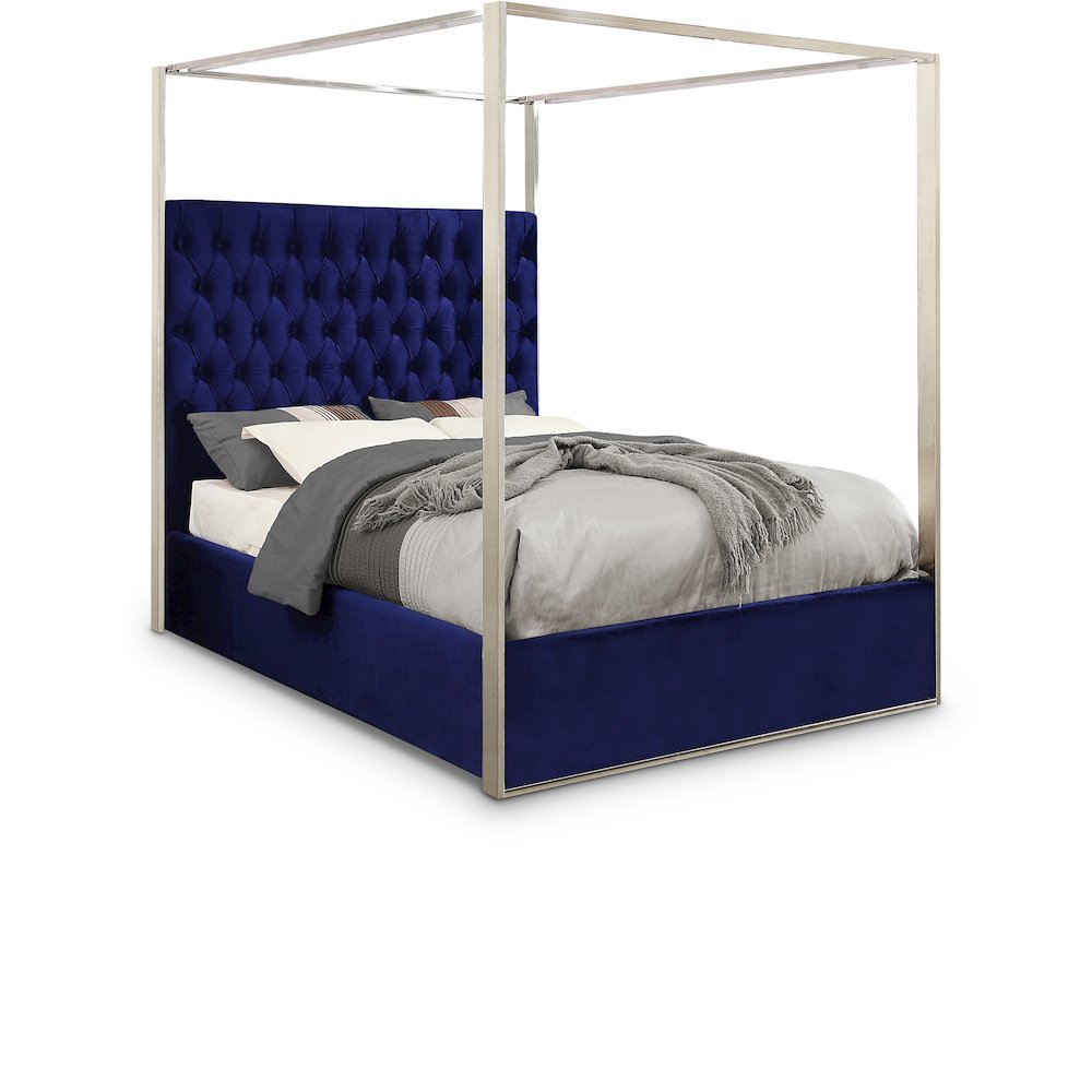 Porter Navy Velvet Queen Bed