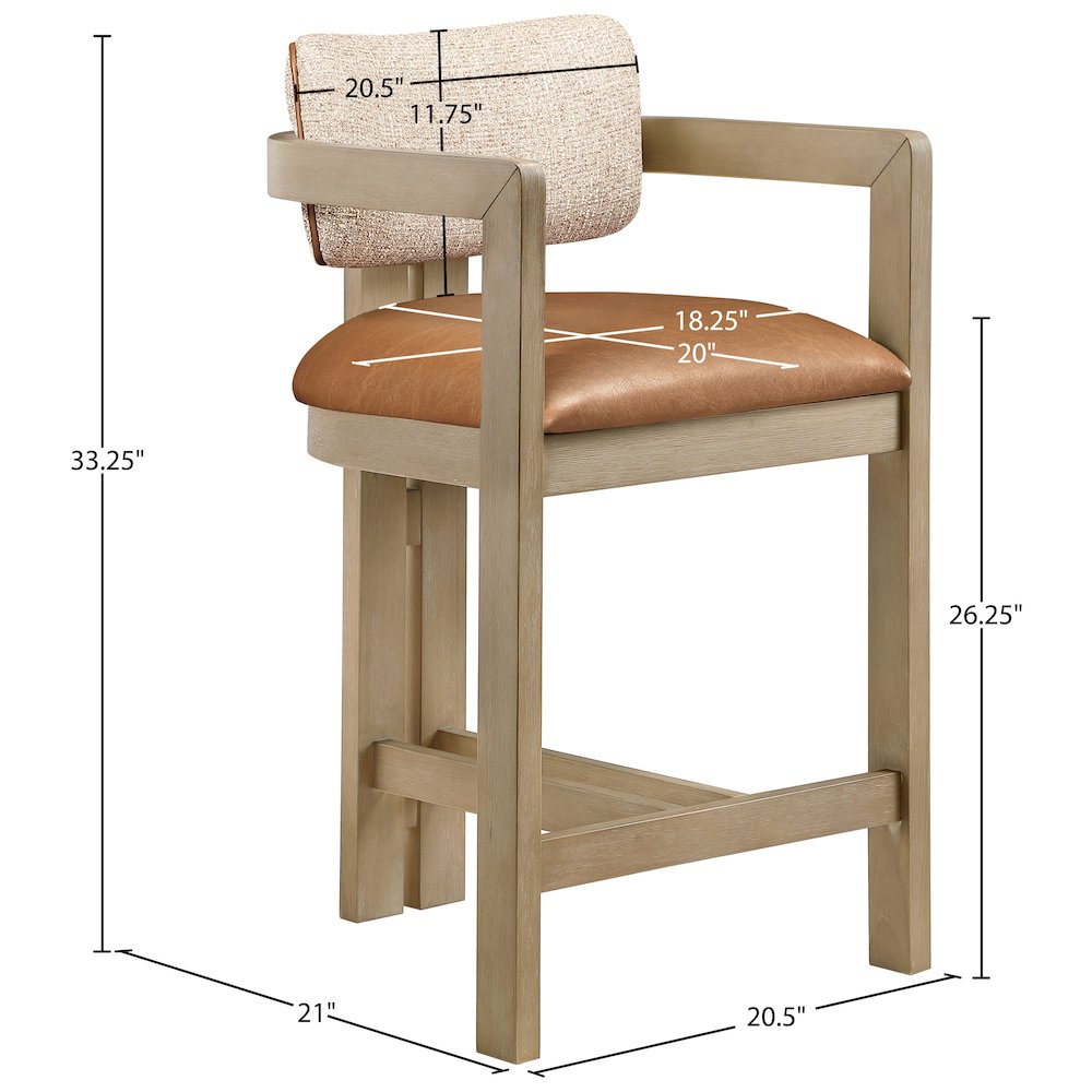 Ravina Cognac Vegan Leather and Linen Fabric Upholstered Counter Stool