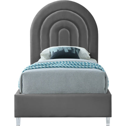 Rainbow Grey Velvet Twin Bed