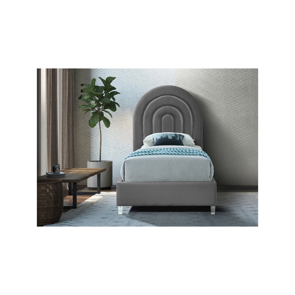 Rainbow Grey Velvet Twin Bed