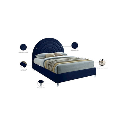 Rainbow Navy Velvet King Bed