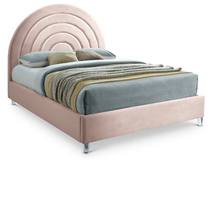 Rainbow Pink Velvet Queen Bed
