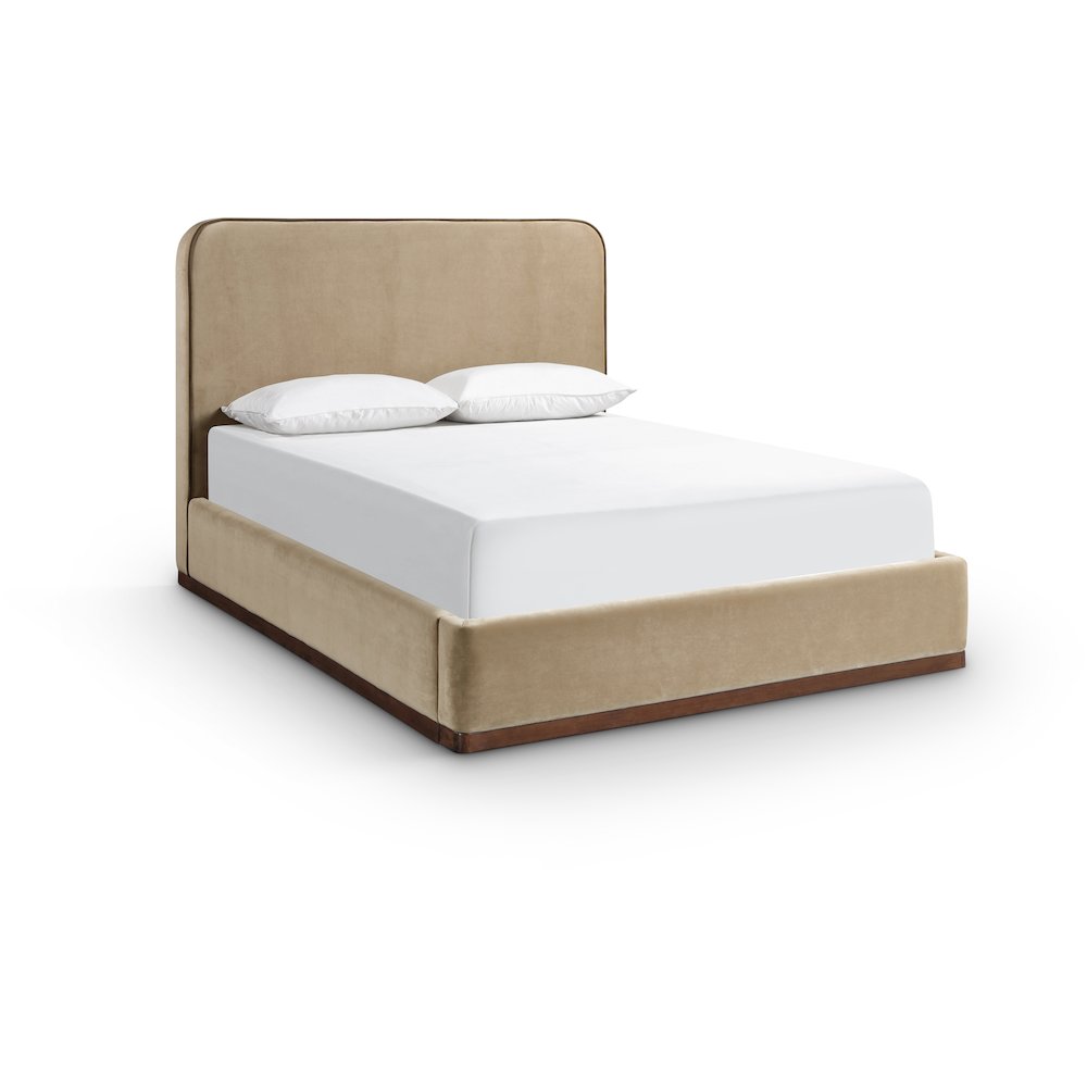 Rava Beige / Brown Velvet Upholstered Full Bed