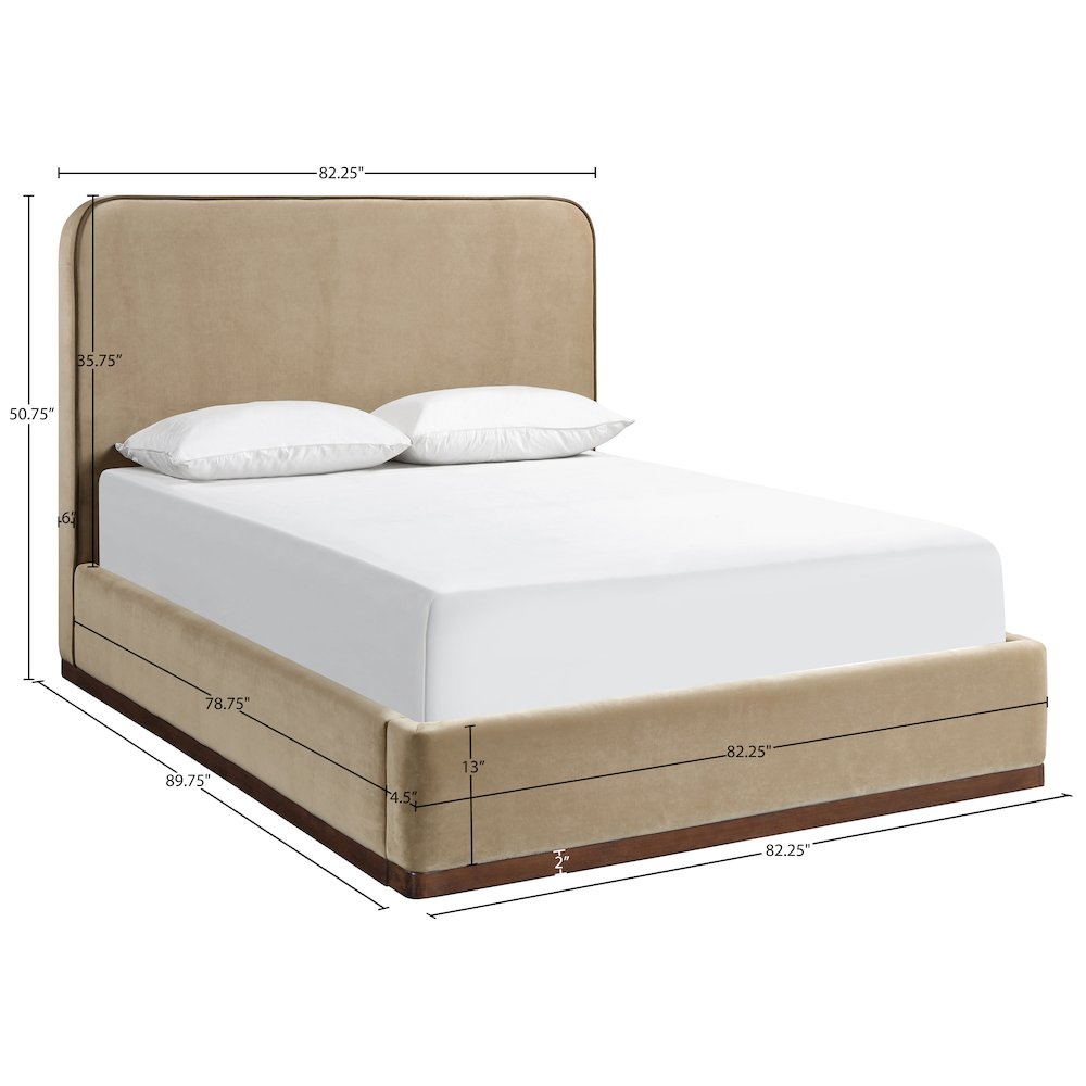 Rava Beige / Brown Velvet Upholstered King Bed