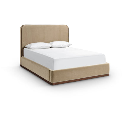 Velvet Upholstered King Bed Frame with Foam-Padded Headboard, Painted