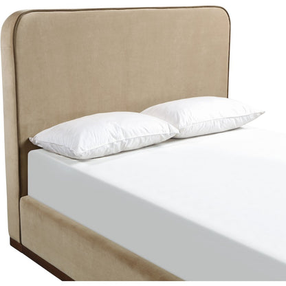 Rava Beige / Brown Velvet Upholstered King Bed