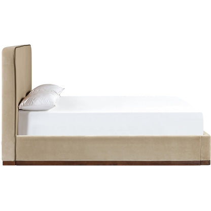 Rava Beige / Brown Velvet Upholstered Queen Bed