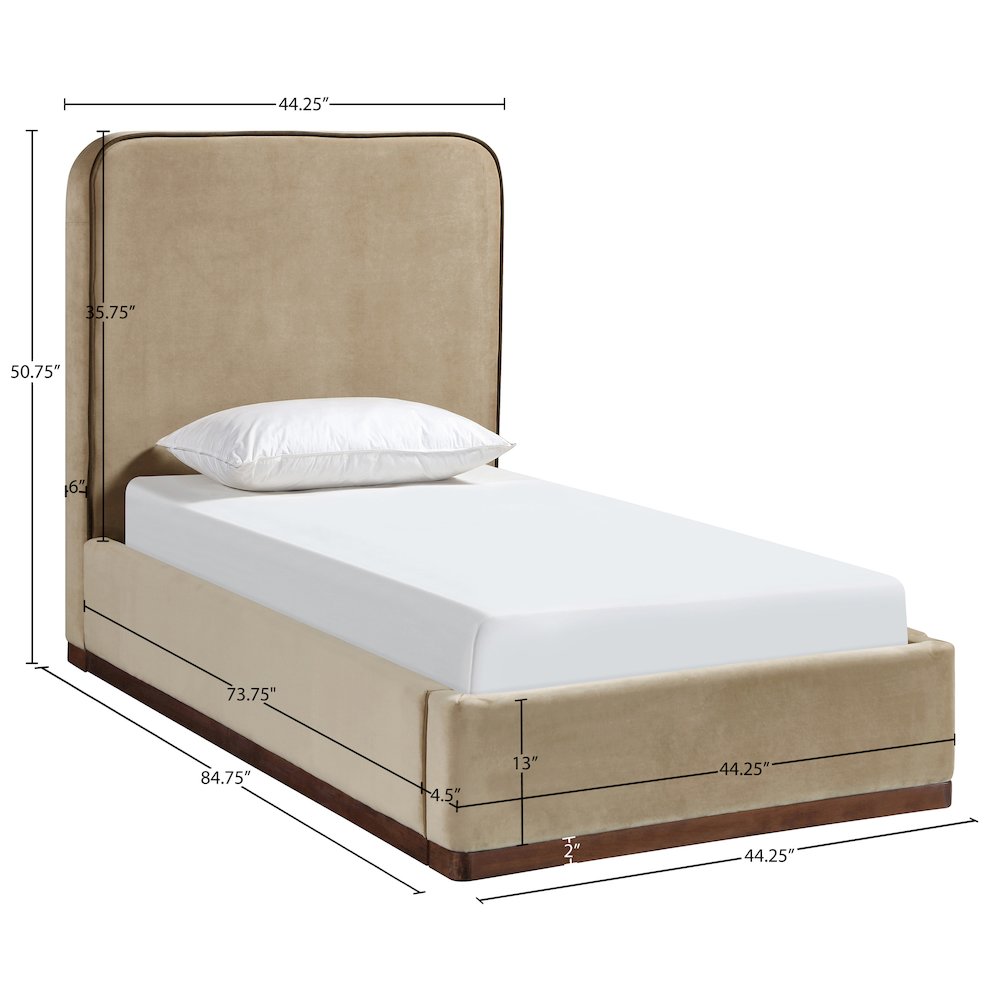 Rava Beige / Brown Velvet Upholstered Twin Bed