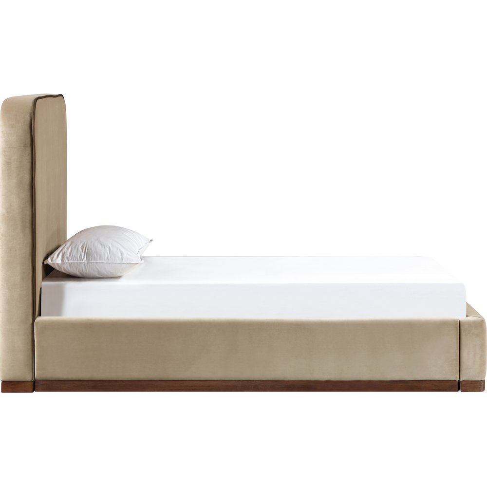 Rava Beige / Brown Velvet Upholstered Twin Bed