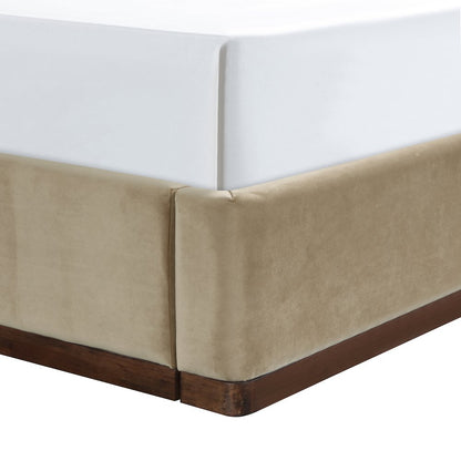 Rava Beige / Brown Velvet Upholstered Twin Bed