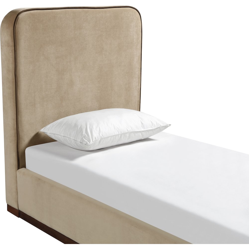 Rava Beige / Brown Velvet Upholstered Twin Bed