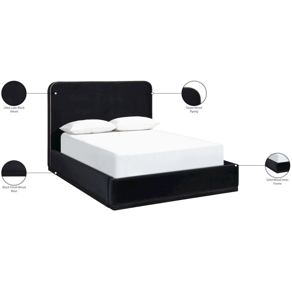 Rava Black / Taupe Velvet Upholstered Full Bed
