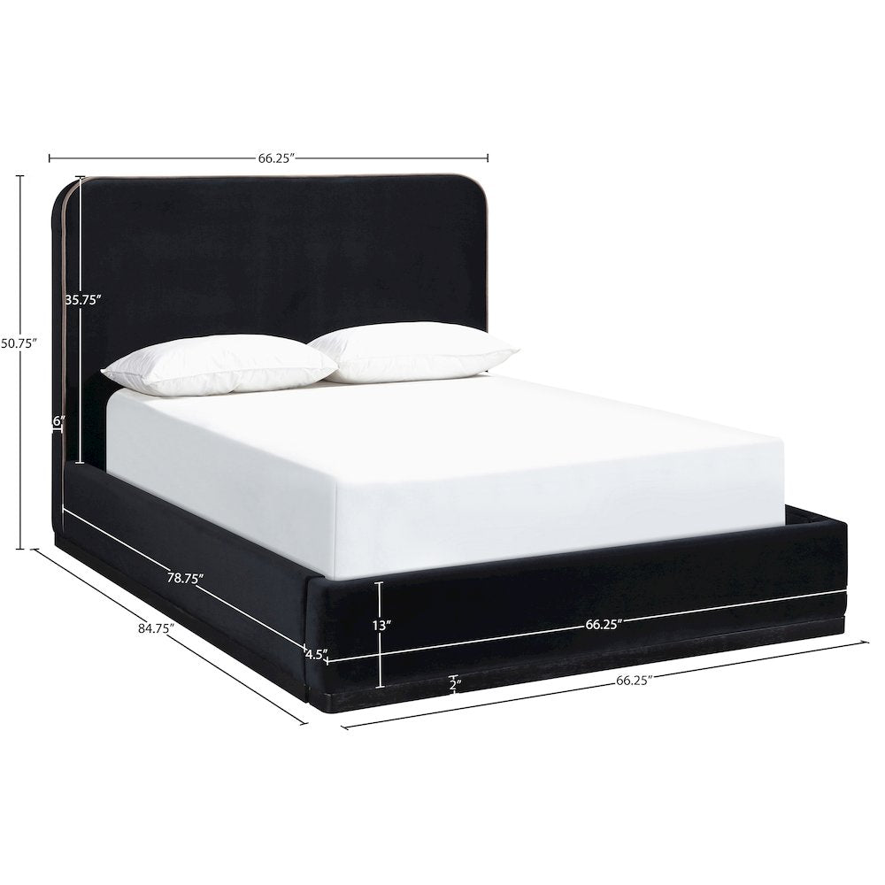 Rava Black / Taupe Velvet Upholstered Queen Bed