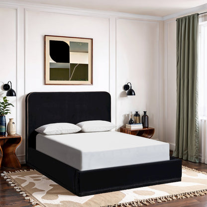 Rava Black / Taupe Velvet Upholstered Queen Bed