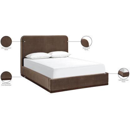 Rava Brown / Beige Velvet Upholstered Queen Bed