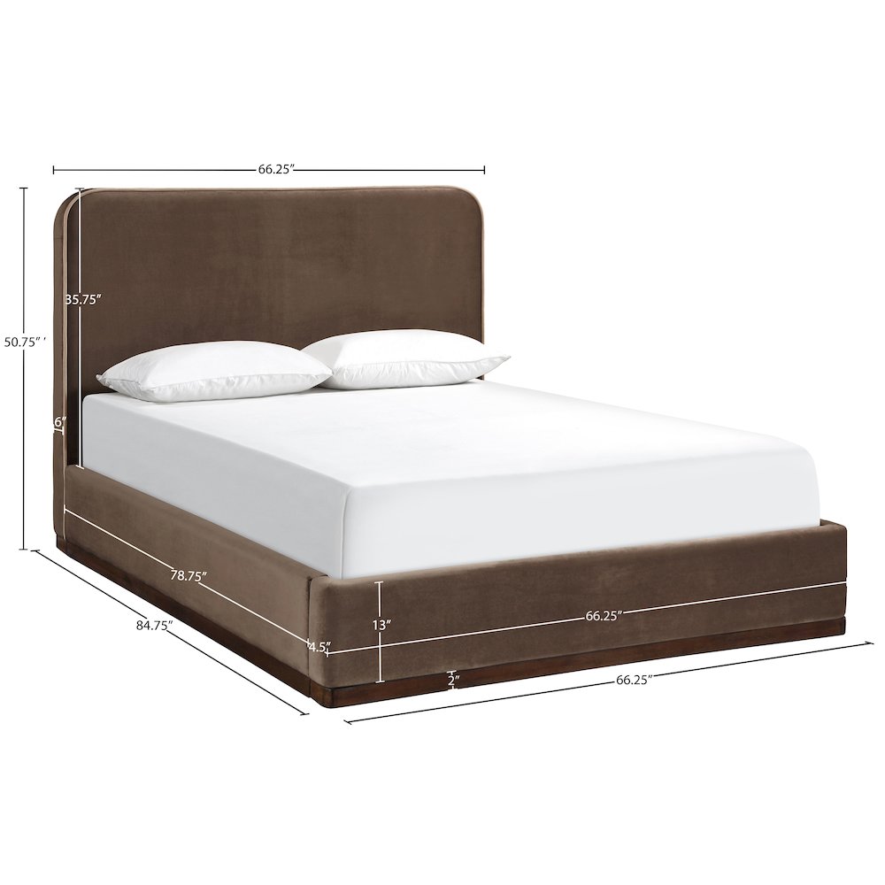Rava Brown / Beige Velvet Upholstered Queen Bed