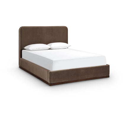 Rava Brown / Beige Velvet Upholstered Queen Bed