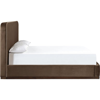 Rava Brown / Beige Velvet Upholstered Queen Bed