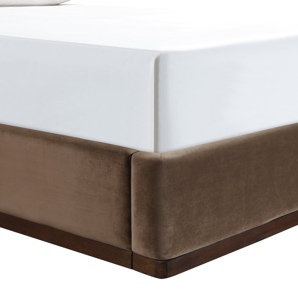 Rava Brown / Beige Velvet Upholstered Queen Bed