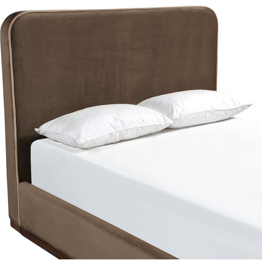 Rava Brown / Beige Velvet Upholstered Queen Bed