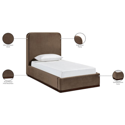 Rava Brown / Beige Velvet Upholstered Twin Bed