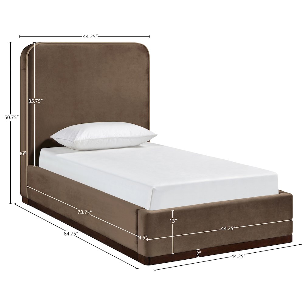 Rava Brown / Beige Velvet Upholstered Twin Bed