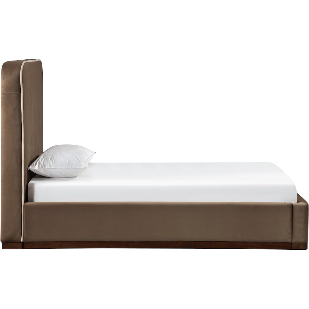Rava Brown / Beige Velvet Upholstered Twin Bed