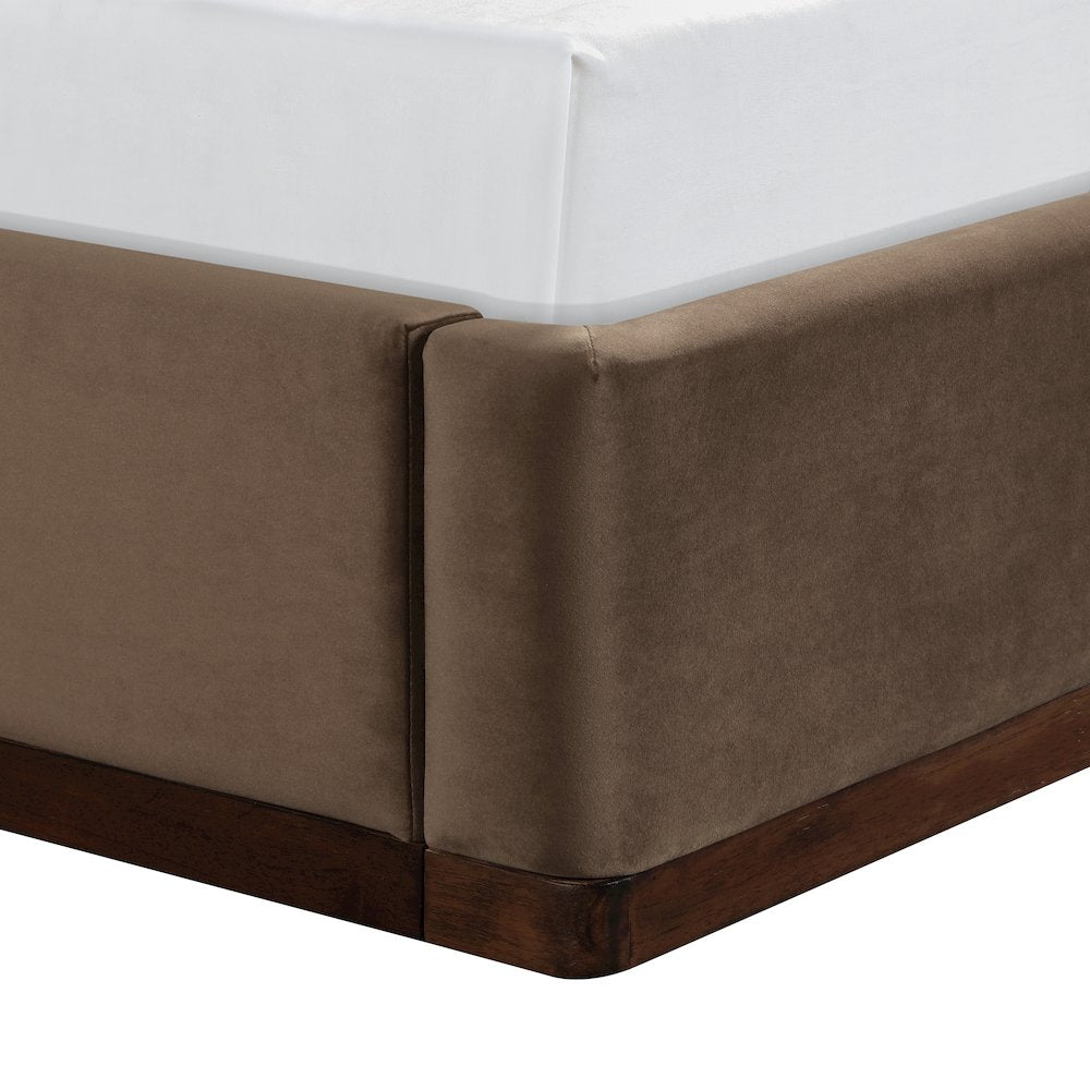 Rava Brown / Beige Velvet Upholstered Twin Bed