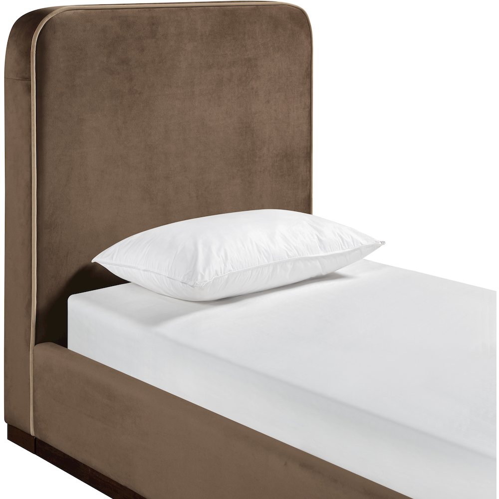 Rava Brown / Beige Velvet Upholstered Twin Bed