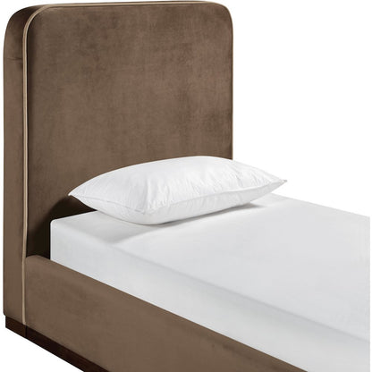 Rava Brown / Beige Velvet Upholstered Twin Bed