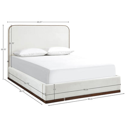 Rava Cream / Beige Velvet Upholstered Full Bed
