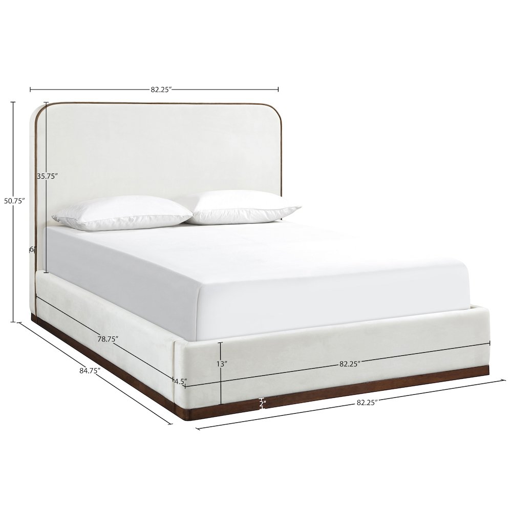 Rava Cream / Beige Velvet Upholstered King Bed