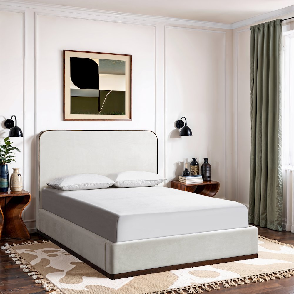 Rava Cream / Beige Velvet Upholstered King Bed